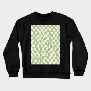 Green and Cream Distorted Warped Checkerboard Pattern V Crewneck Sweatshirt